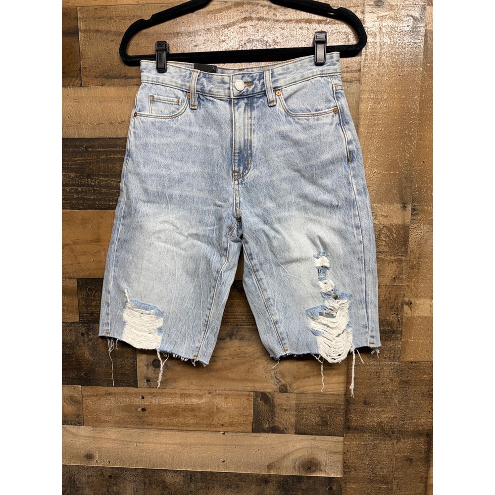NWT BLANKNYC The Leonard Loose Bermuda Denim Shorts Distressed Light Wash‎ Sz 24